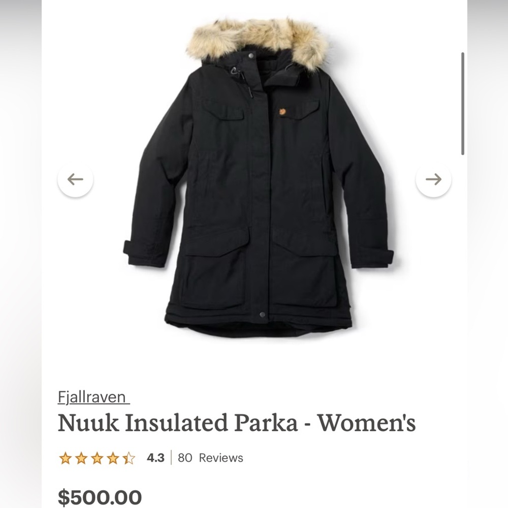 Fjallraven Nuuk Insulated Parka Women's XS Black ski snowboard jacket